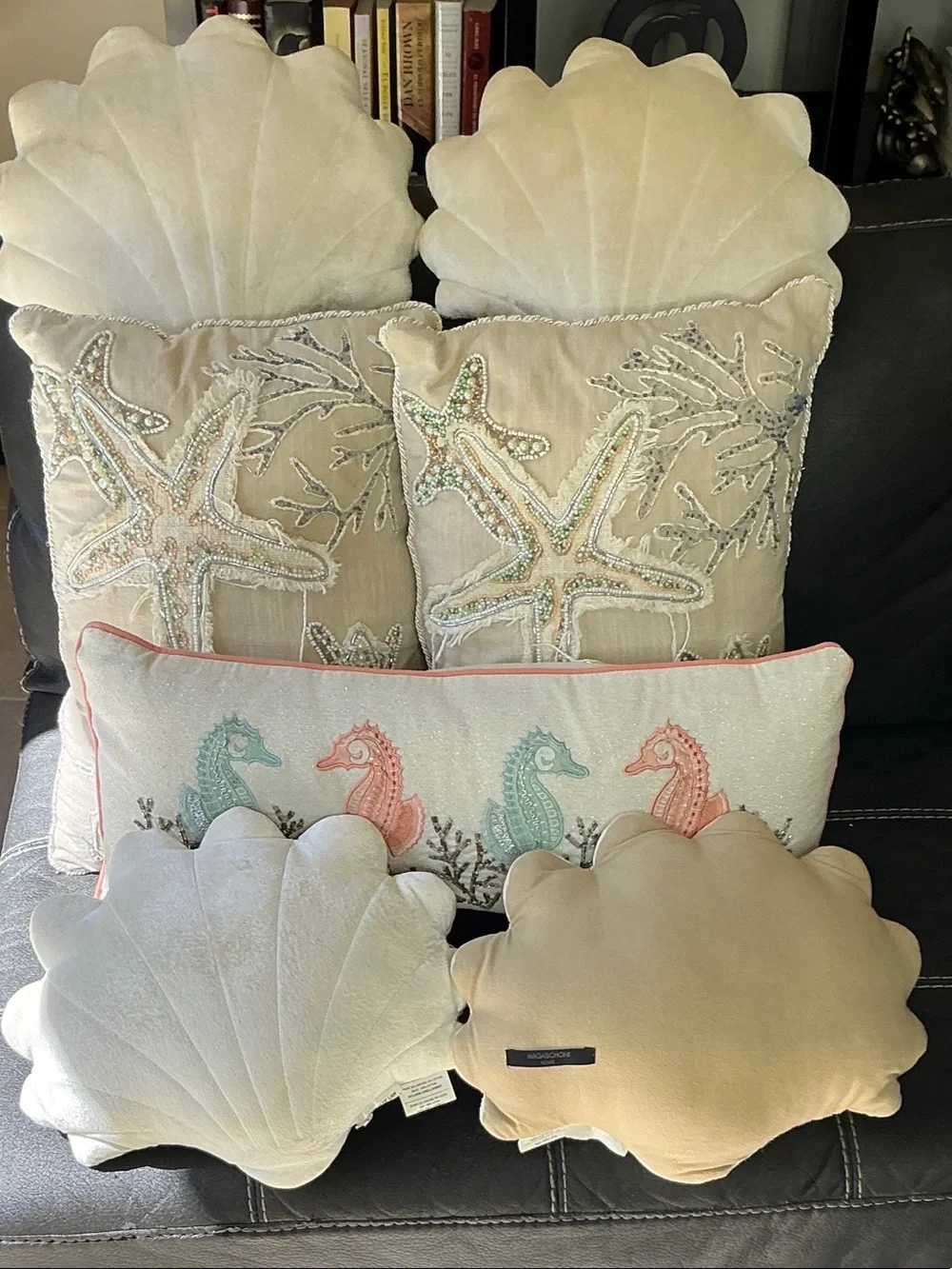 Coastal Starfish & Seahorse Decorative Throw Pillow Set - Cream